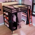 thumbnail image 6 of Mirightone Wood Full Size Gaming Loft Bed with Desk and Storage, Gaming Loft Bed Full with LED Light and Blackout Curtains for Teens Adults – (Black + Red), 6 of 8
