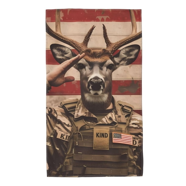 Balery Patriotic Deer Soldier Salute Toalla de Microfibra Premium con Estampado – 27.5x16 pulgadas, Alta Absorción, Suave y Aterciopelada, Secado Rápido