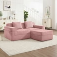 thumbnail image 3 of Pink Corduroy L-Shaped Sectional Sofa with Ottoman, No Assembly Cloud Couch, Deep Seat Modern Boneless Sofa for Living Room, 3 of 11