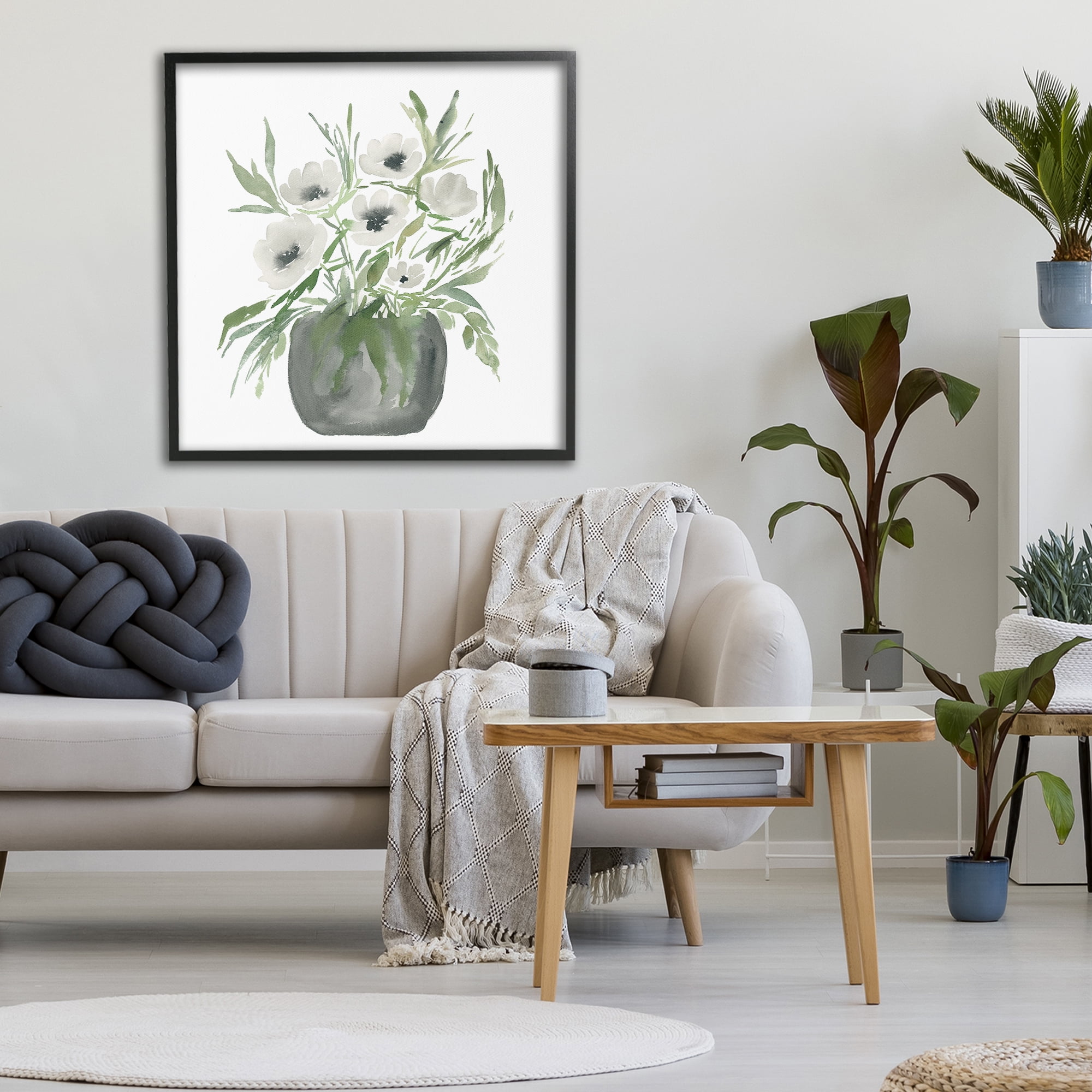 Stupell Industries Soft White Anemones Black Framed Giclee Art, design by Lucille Price