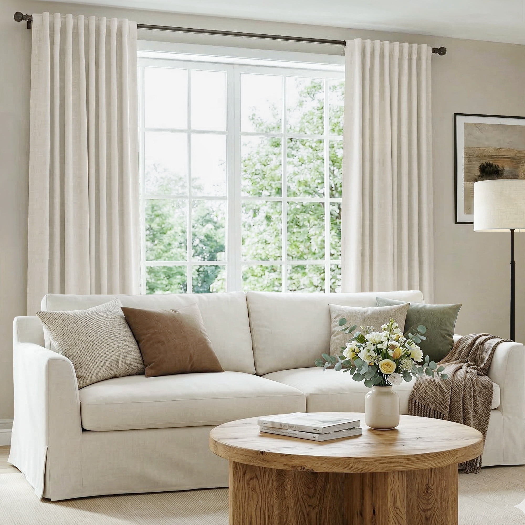 GLEAMIST 100% Blackout Curtains 2 Panels Set, 52 Inches Wide Faux Linen Thermal Insulated Light Blocking Drapes, Rod Pocket & Back Tab for Bedroom Living Room, Beige