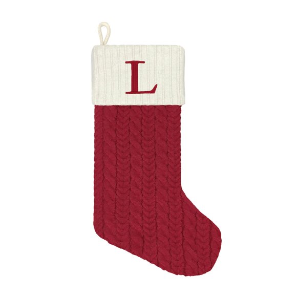 Christmas Joy Grands Bas Monogramme en Tricot Rouge 21, L