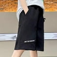 thumbnail image 4 of CYRBOKO Boys Casual Shorts, Loose Knee-length Elastic Waist Summer Shorts with Pockets Black Size 13-14 T, 4 of 8