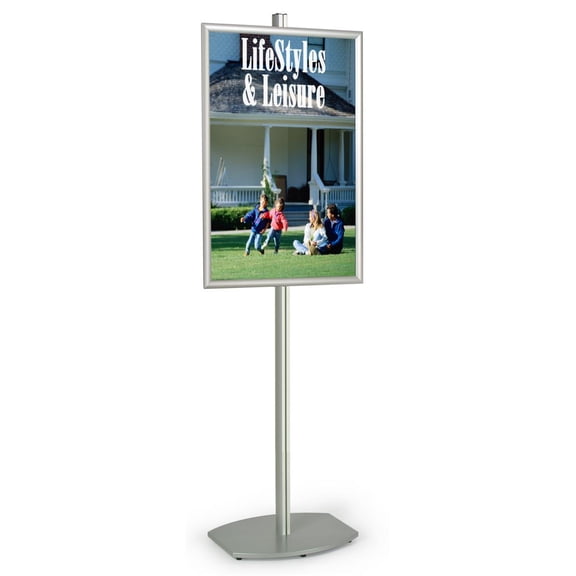 Brushed Aluminum Poster Stand That Displays A 24 x 36-Inch Graphic, 24 x 72 x 17-Inch, Weighted Base, Snap-open Frame Design, Height Adjustable (AP2436)
