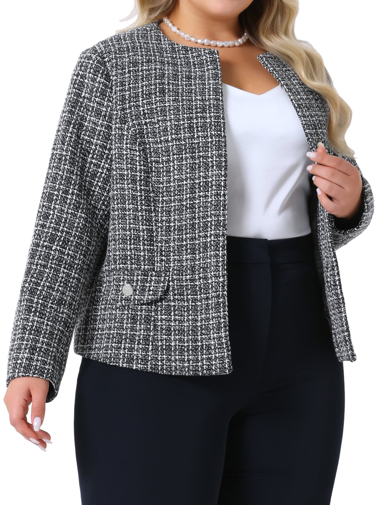 DARING DIVA Women's Plus Size Blazer Collarless Long Sleeve Open Front Jacket 1X Black