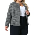 thumbnail image 2 of DARING DIVA Plus Size Blazer Collarless Long Sleeve Open Front Jacket 1X Black, 2 of 6