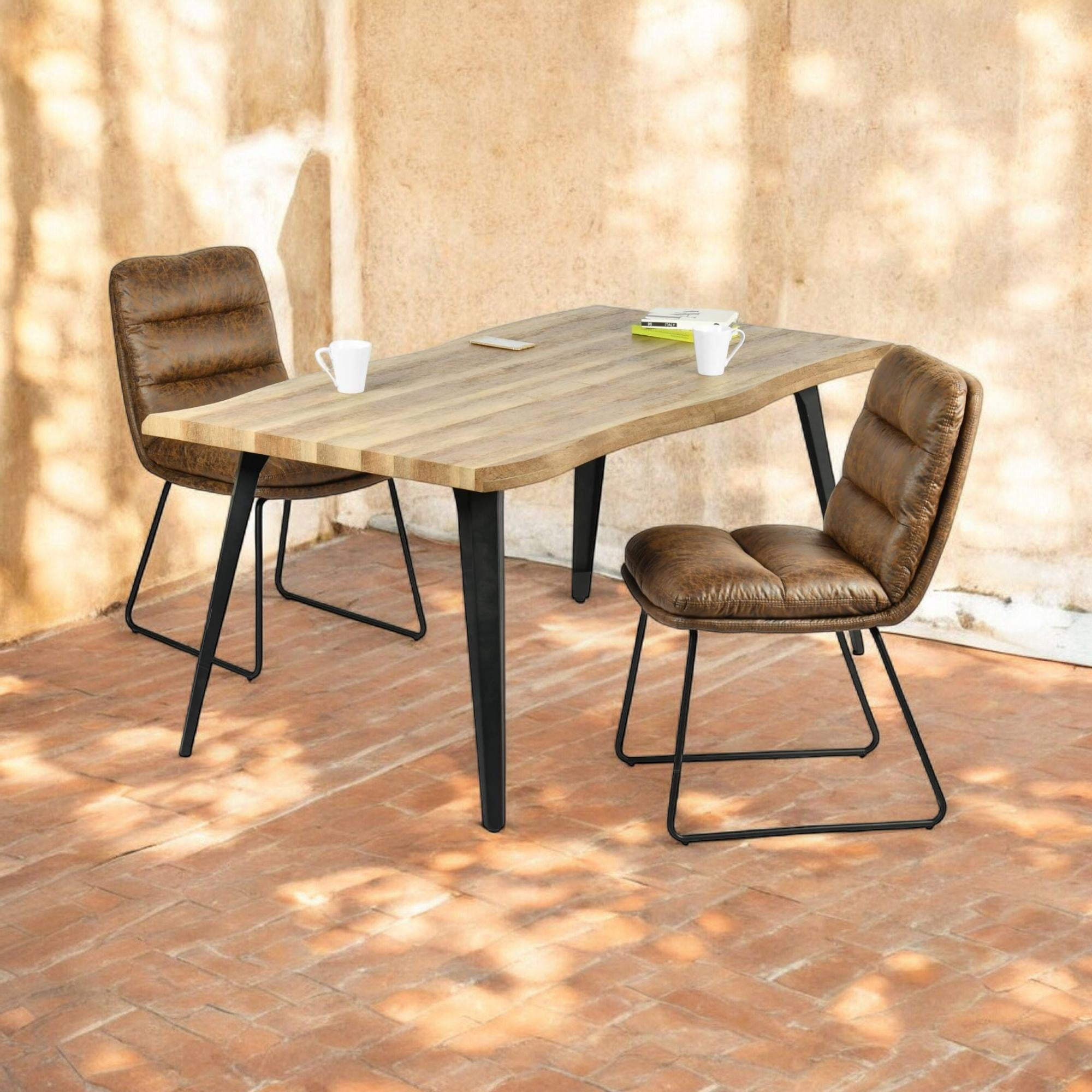 Ensemble de salle à manger Homy Casa 5 pièces de 160 cm (63 pouces), table en faux bois à bords naturels, chaises d'appoint rembourrées en similicuir