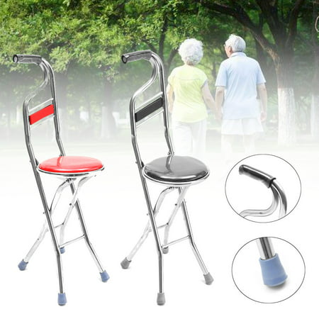 2 in 1 Adjustable Stainless Walking Cane Stick Elderly Care Portable Folding Walking Stick Travel Cane with Chair Seat