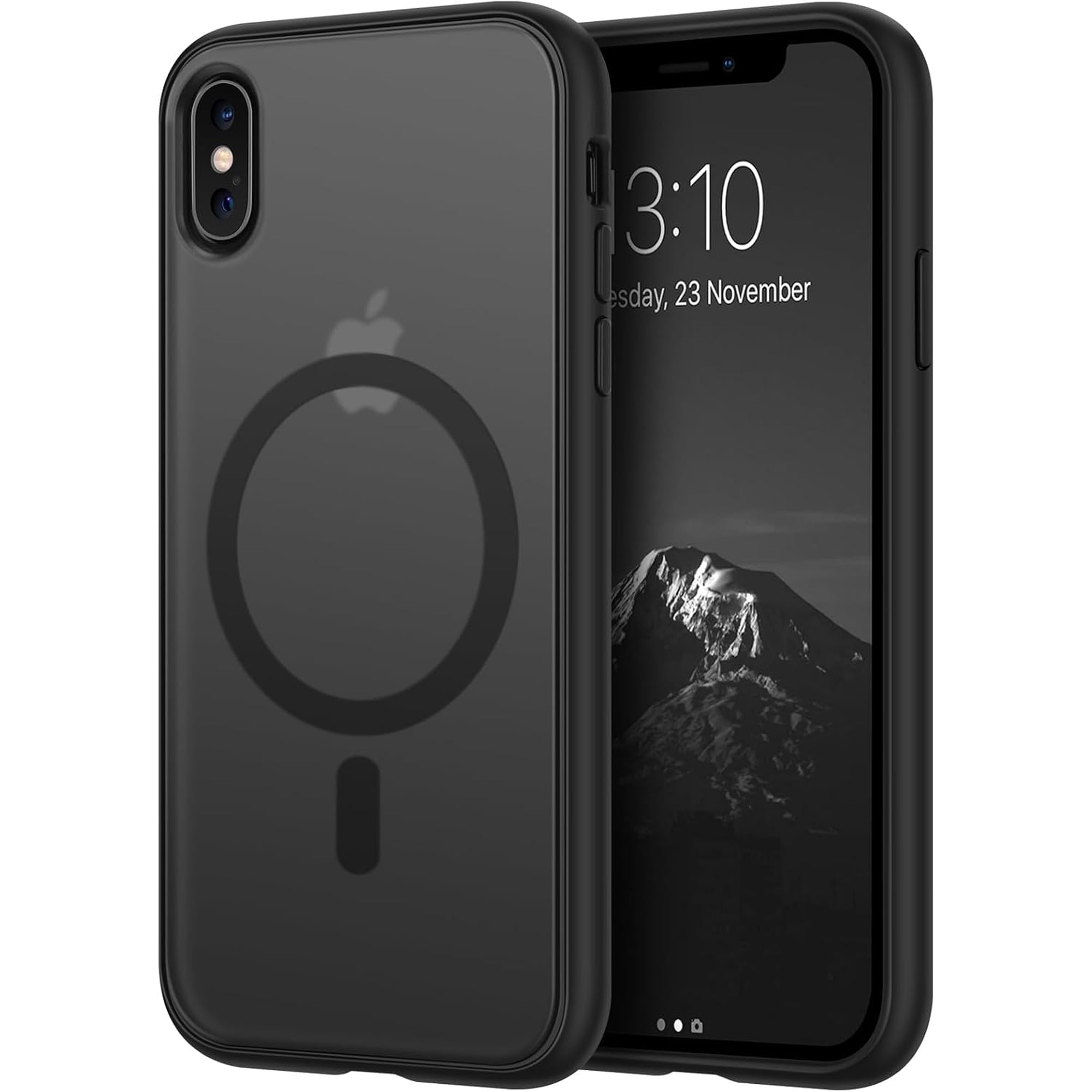 for Magnetic Case for iPhone X/Xs - Translucent Matte Hard Back with Soft Silicone Bumper (Black, Compatible with MagSafe)