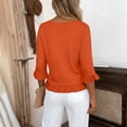 thumbnail image 4 of Wang6 Womens 3/4 Sleeve Tops Elegant Crew Neck Ruffle Trim Tshirts Ladies Causal Solid Going out Tees Shirts Orange 0713-3/4 sleeve tshirts XXL, 4 of 5