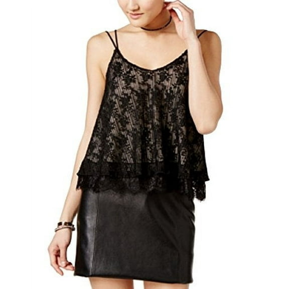 Lily Black Juniors' Strappy Lace Top (Black, L)