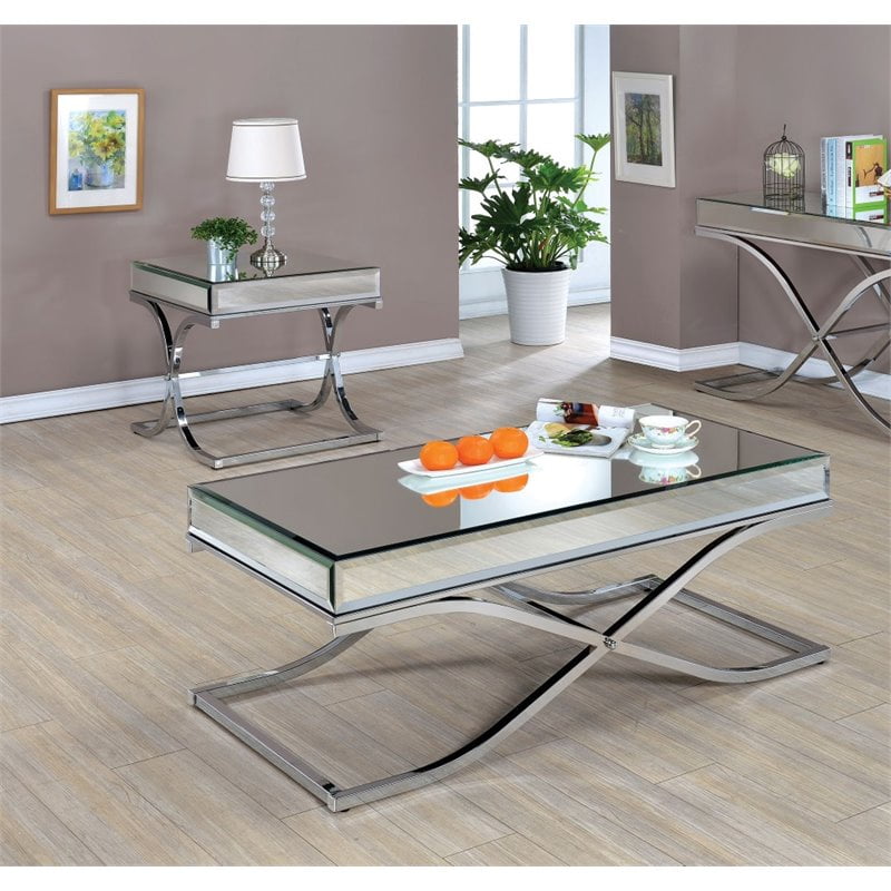Furniture of America Xander 2Piece Metal Coffee Table Set in Chrome