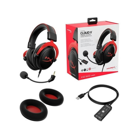 HyperX - Cloud II Wired Gaming Headset for PC, Xbox X|S, Xbox One, PS5, PS4, Nintendo Switch, and Mobile - Black/Red