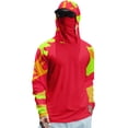 thumbnail image 2 of Domuza Men's Hooded UPF Rash Guard Long Sleeve Quick Dry Lightweight Cooling Sun Protection Fishing Shirt with Face Mask Red L, 2 of 4
