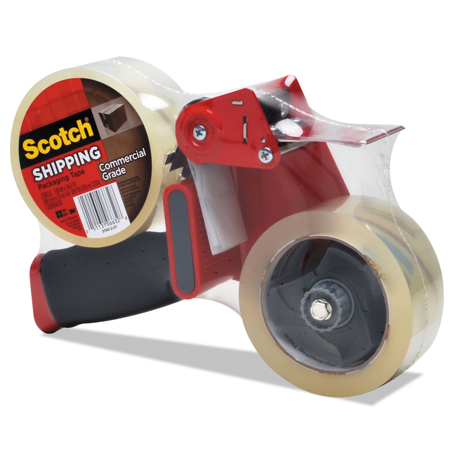 Packaging Tape Dispenser With Two Rolls Of Tape, 3" Core, For Rolls Up