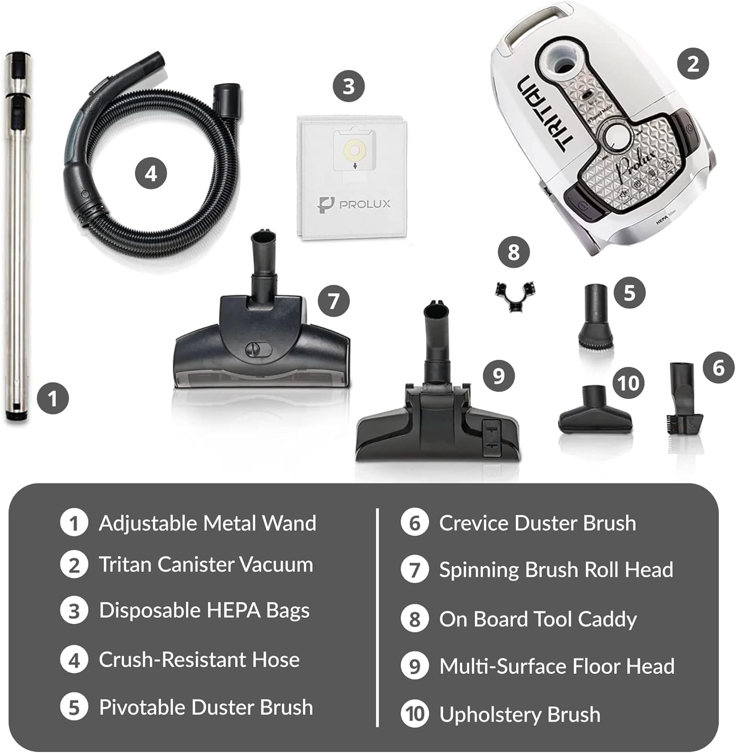 Prolux Tritan Canister Vacuum HEPA Sealed Hard Floor with Powerful 12 Amp Motor