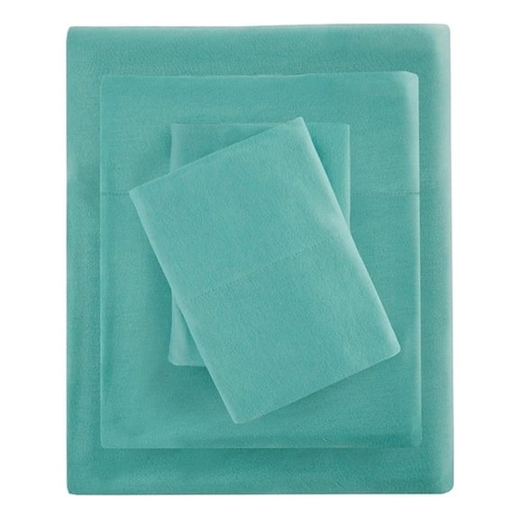 Pemberly Row Cotton Blend Jersey Knit All Season Sheet Set in Aqua Full