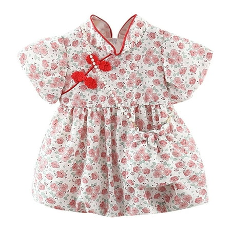 

Little Girls Dress Toddler Short Sleeve Floral Printed Princess Dress Dance Party Dresses Clothes Kids Baby Sweet Sundress Outwear Leisure Dailywear