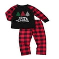 thumbnail image 3 of Matching Family Christmas Pajamas Set  Letter Reindeer Top Plaid Pants Set Sleepwear, 3 of 6