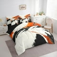thumbnail image 3 of Manfei Chic Watercolor Twin Bedding Sets 7-Piece for Teen, Chinese Ink Bedding Comforter Set, Black Orange Splash Reversible Sheet Sets, Luxury Bedroom Decor, 3 of 7