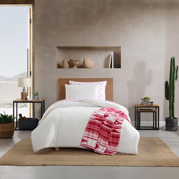 Wrangler - Twin Bedding Set, Wrinkle-Resistant 6 Piece Bed Set, Soft & Smooth Comforter w/Matching Sheet Set and Throw Blanket, Lightweight for All-Season Comfort (Sedona Geometric White)