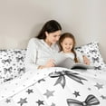 thumbnail image 4 of Castle Fairy Black Ribbon Bow-Tie 7 Pieces Bedding Comforter Set for Kids Girls Women,Kawaii Stars Print Full Bedding Set Lightweight,Dreamy Princess Fitted Sheet Flat Sheet,Super Cozy Room Decor, 4 of 8