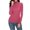 thumbnail image 3 of Rigardu Women Casual Solid Long Sleeve Mock Turtleneck Blouse Tops Slim Fit Stretchy Layer Tee Shirts Hot Pink + XL, 3 of 7