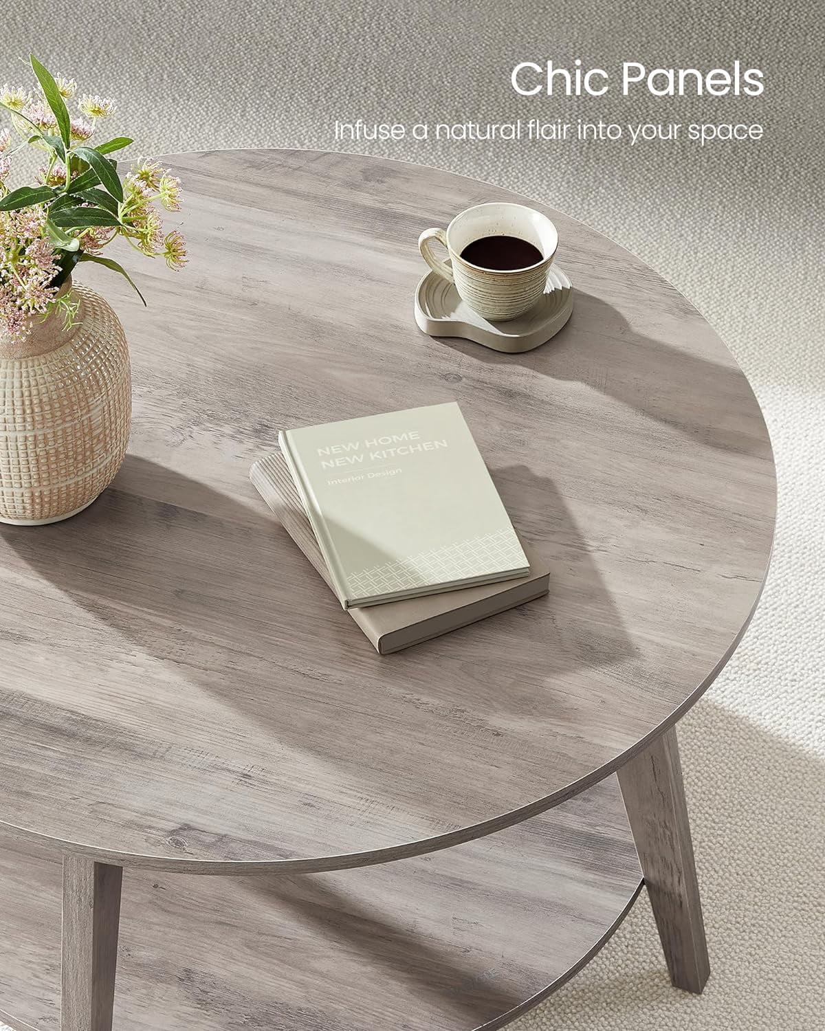 VASAGLE Round Coffee Table, 2 Tier Coffee Table with Storage, for Living Room, 31.5 x 17.7 Inches, Easy to Assemble, Heather Greige