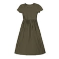 thumbnail image 2 of Girls Solid Color Round Neck Short Sleeve Dresses Big Swing Kids Long Long Dresses, 2 of 3