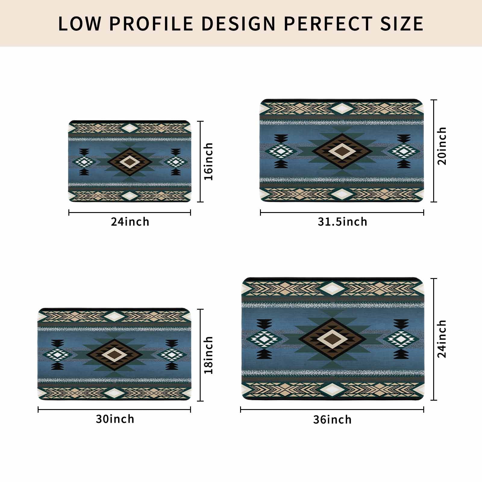 Blue Southwest Doormat Outdoor Entrance 18"x30", Farmhouse Boho Aztec Abstract Geometric Absorb Moisture Dirt Door Mats, Non-Slip Rubber Backing Floor Mats Indoor, Low-Profile Front Door Rugs