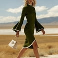thumbnail image 7 of Gamivast Formal Dress for Women Long Bell Sleeve Midi Dress Slim Fit Cocktail Dress Mock Neck High Slit Contrast Trim Elegant Evening Party Wear, 7 of 7