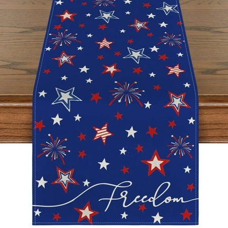 

Patriotic Freedom Stars Table Runner 4th of July Memorial Day Holiday Kitchen Dining Table Decor for Home Party Decor 13x72 Inch