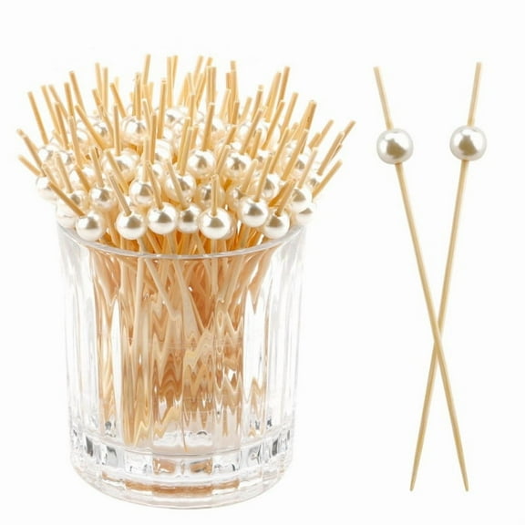 50pcs White Bamboo Fruit Skewers, For Cocktail, Desserts, Party Supplies