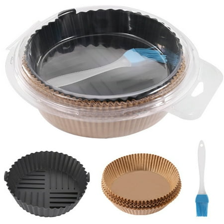 

Fyrome Air Fryer Paper Liners Set Non-Stick Air Fryer Parchment Bowl with Silicone Tray and Brush Oil Resistant Waterproof Food Grade Parchment Paper for Baking Roasting Microwave
