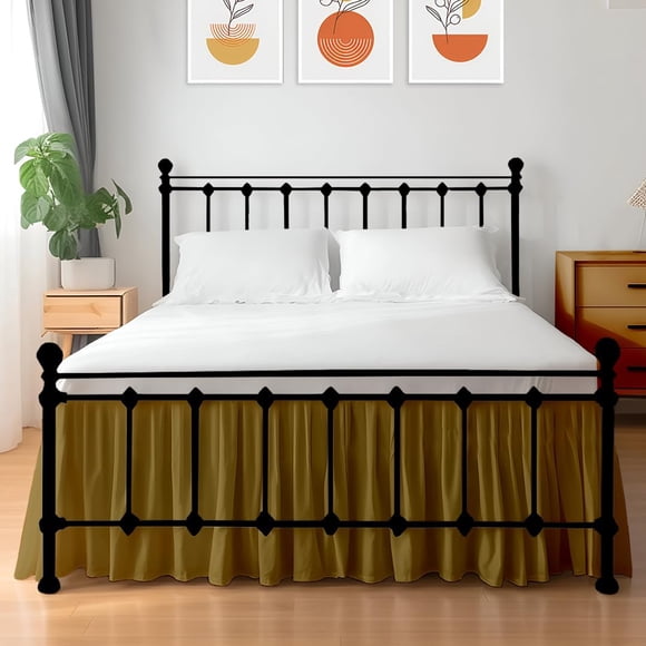 Shreem Linen Jupe de Lit à Volants avec Coins Fendus, Style Froncé, 100 % Microfibre, Retombée de 15 Pouces, Jupe de Lit à Volants avec Plateforme, RV Très Grand, Taupe