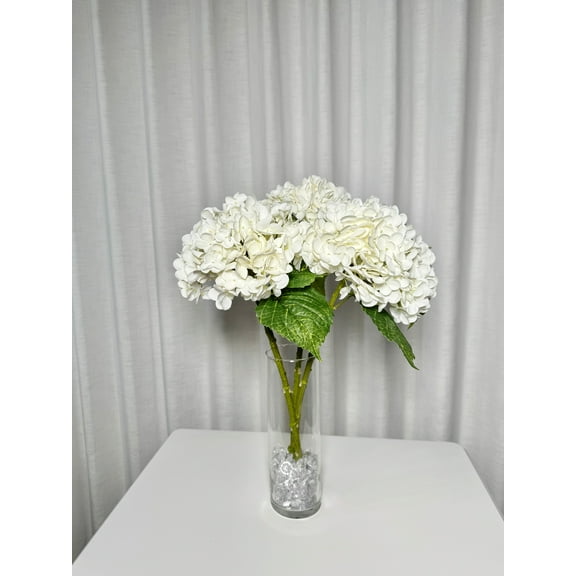 Ariane Real Touch Artificial White Hydrangea Flowers 20” Silk Floral Stems, 3-Piece Bundle, Faux Wedding Bouquets, Home & Event Décor