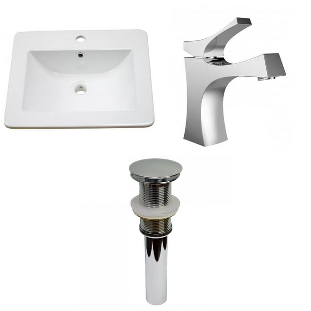 American Imaginations 21-in. W 1 Hole Ceramic Top Set In White Color - Drain Incl. AI-32843