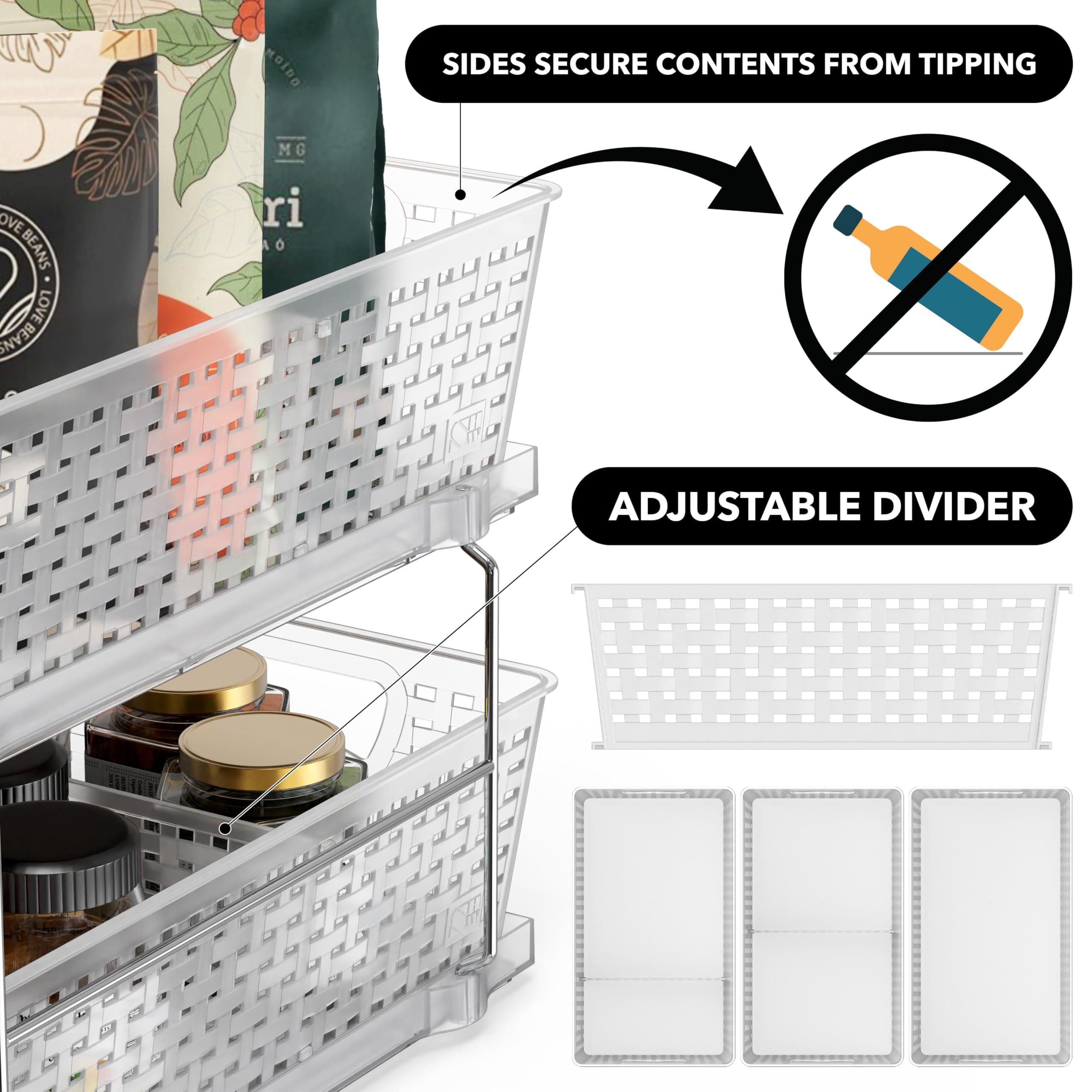 2 Tier Bathroom Organizer Tray Pull-out Sliding Drawer/under-sink Storage  Clear