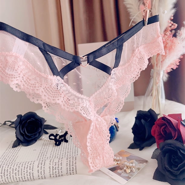 Tanga de encaje elástico de gran tamaño con ondas, cintura hueca para mujer, sin costuras, perspectiva de tentación sexy, pantalones de malla