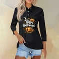 thumbnail image 2 of Mohiass Halloween Shirt Womens Plus Size 3/4 Sleeve Scary Skull Polo Shirt Button Collared Horror Spider Tops Lapel Funny Witch T-Shirt Gray S, 2 of 5