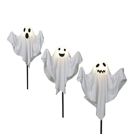Fabric Ghost Pathmarker Lights, 3PC, Warm White LEDs, 6ft, Halloween Outdoor, by Way To Celebrate