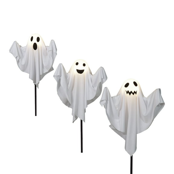 Fabric Ghost Pathmarker Lights, 3PC, Warm White LEDs, 6ft, Halloween Outdoor, by Way To Celebrate