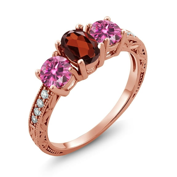 Gem Stone King 18K Rose Gold Plated Silver Ring Oval Garnet Pink Moissanite (1.99 Cttw) (Size 9)