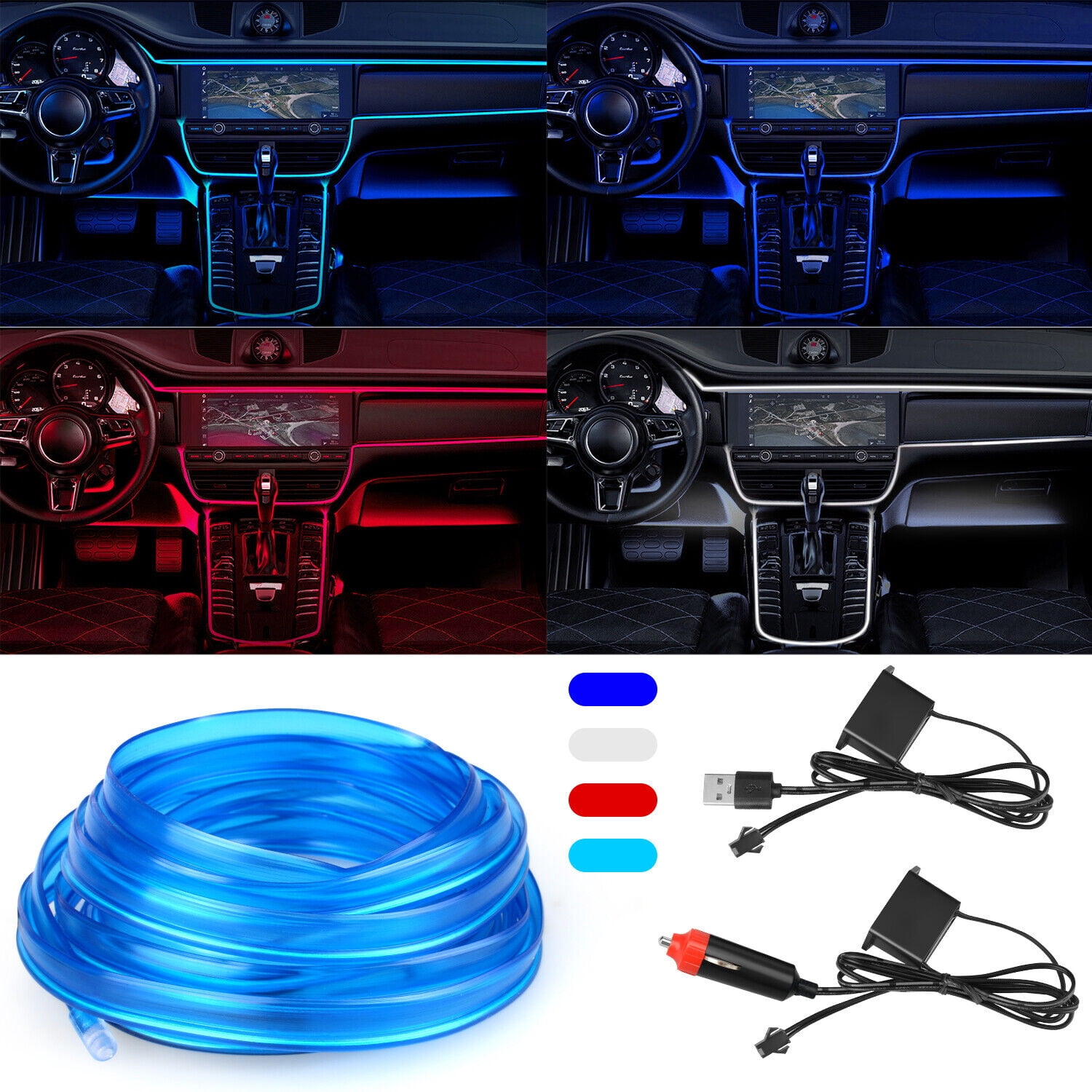 9.8ft Blue LED Car Interior Atmosphere Light Strip – 12V – Easy Install – Universal Fit