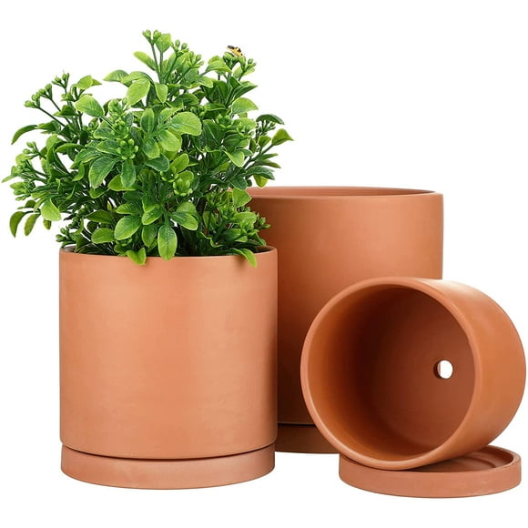3 Pieces Terracotta Planter Pot with Drainage Hole and Saucer, 4.2/ 5.3/ 6.5 Inch Nursery Pot Clay Pot Garden Decorative Flower Pot, Succulent Planter Pot Clay Planter for Indoor Outdoor Plants
