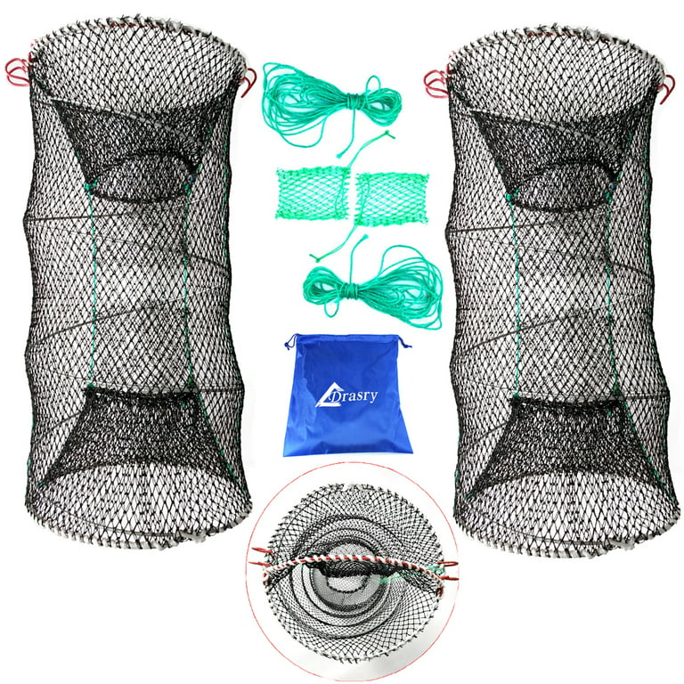 Drasry Fishing Crab Trap 2Pcs Portable Crawfish Bait Cage Foldable Shrimp Cast  Net 23.6 x 11.8in 
