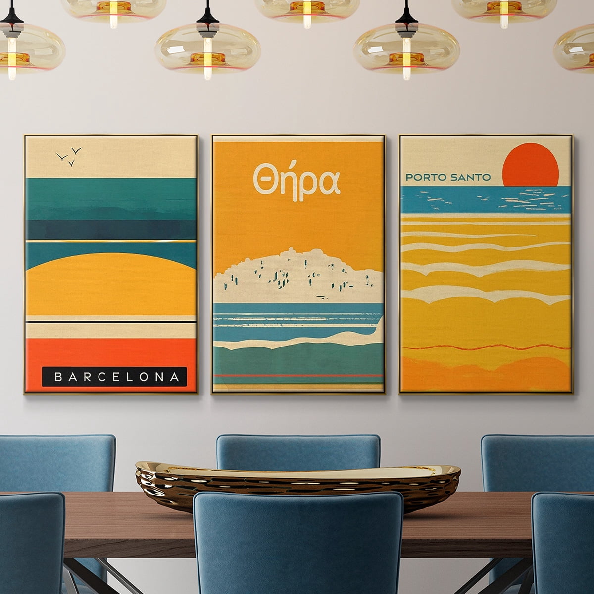 Summer Abroad I - Framed Premium Gallery Wrapped Canvas L Frame 3 Piece Set - Ready to Hang