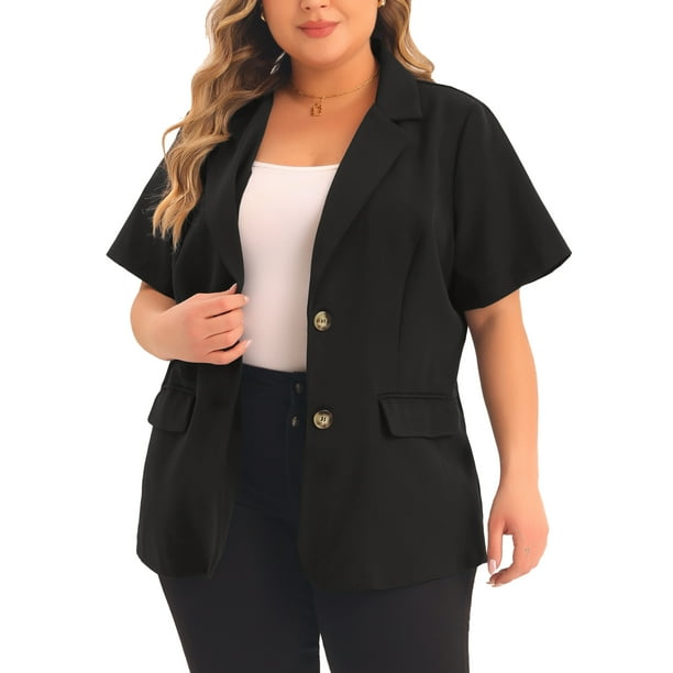 Blazers de mujer de tallas grandes Agnes Orinda, casuales, de manga corta, con solapa, chaqueta de traje para el trabajo, 4X, negra