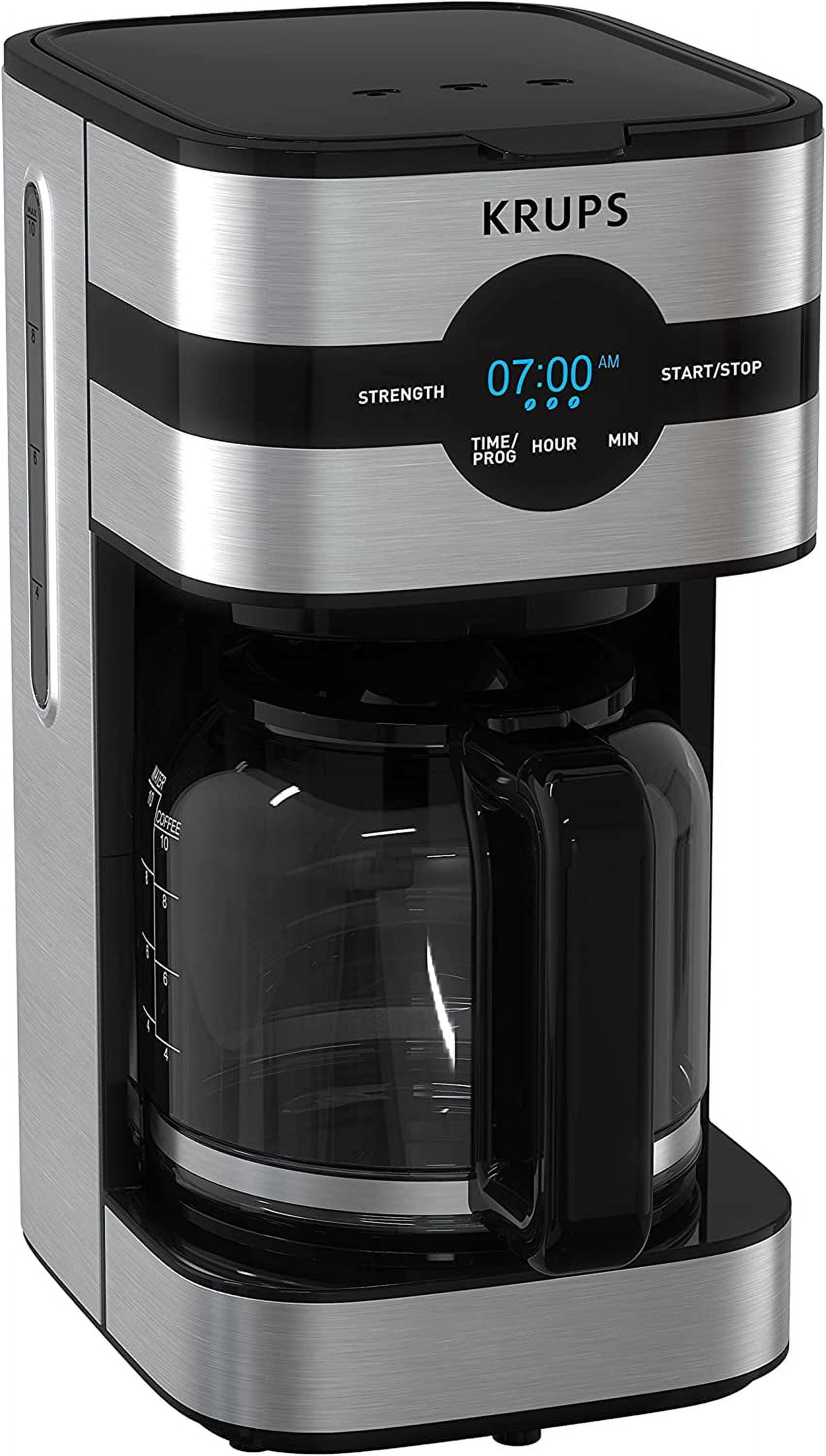 Krups Simply Brew Stainless Steel and Thermal Carafe Drip Coffee Maker 14  Cup Programmable, Customizable, Digital Display, Insulated Coffee Filter