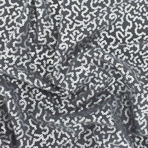 Black/Metallic Silver Foil Print Faux Sequin ITY Knit ...